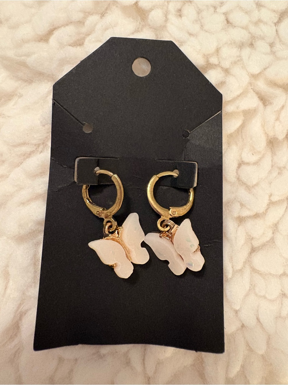 Gold Plated White Butterfly Huggie Hoop Earrings | Fairycore Enamel Dangle